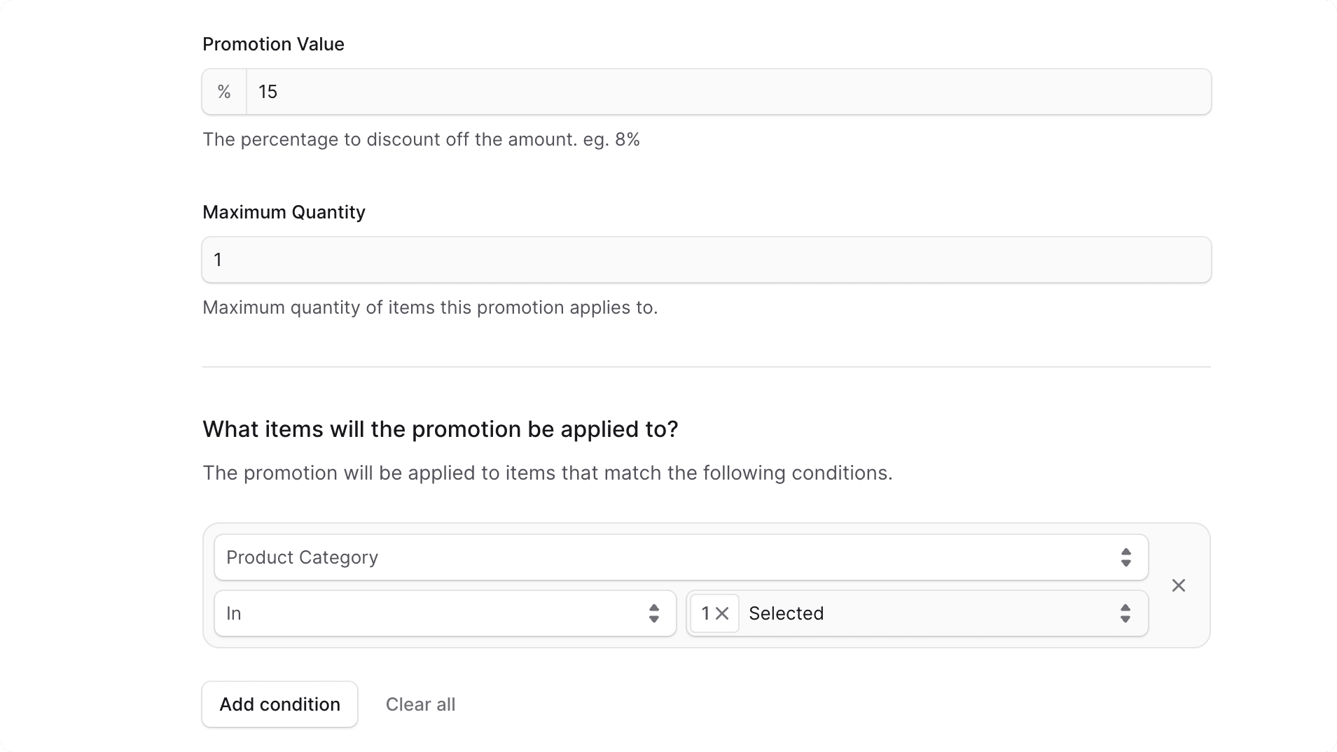 What items will the promotion be applied to section
