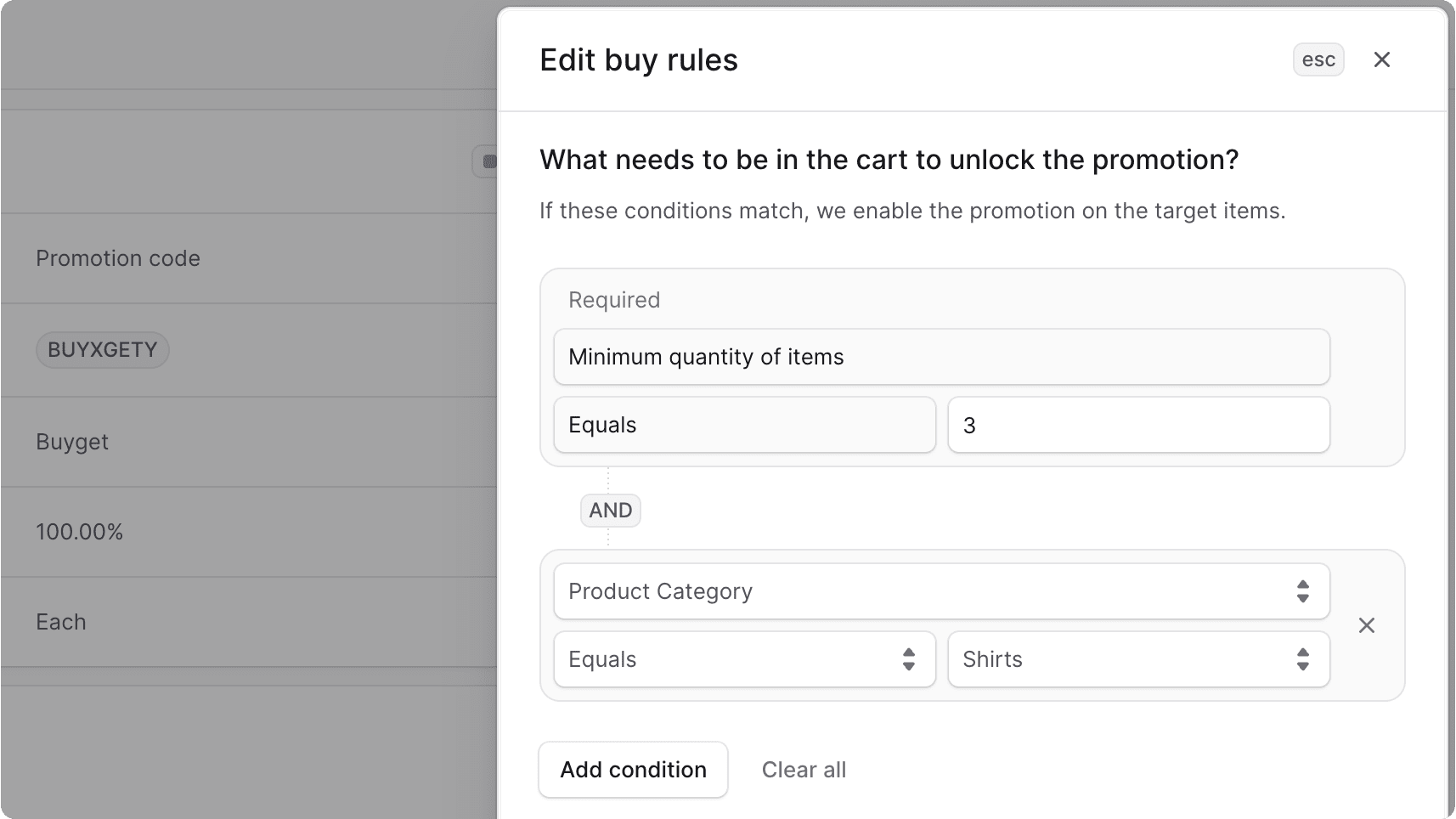 Edit Buy X Promotion Condition form