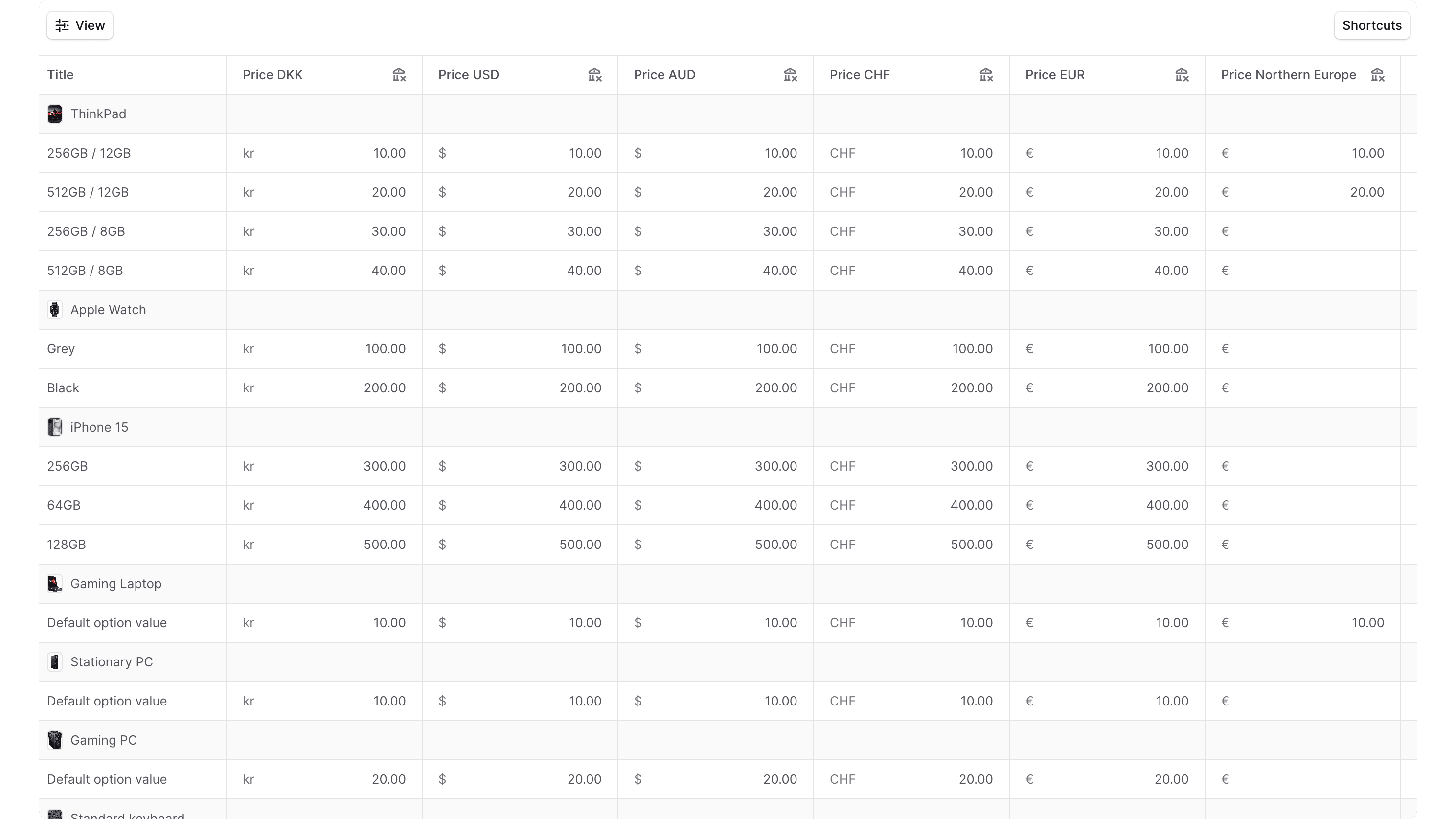 Create Price List Pricing Form