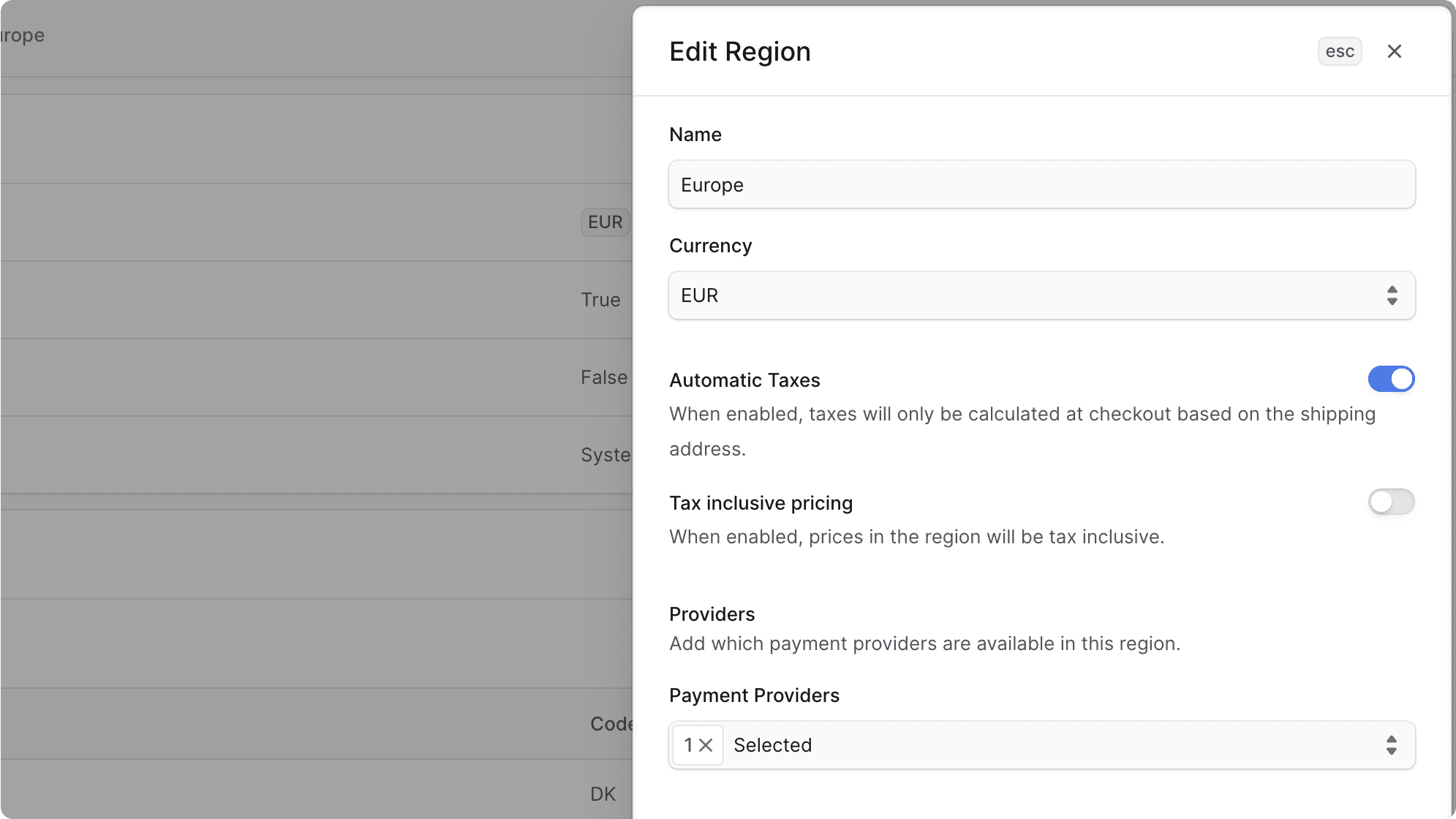 Edit region details form