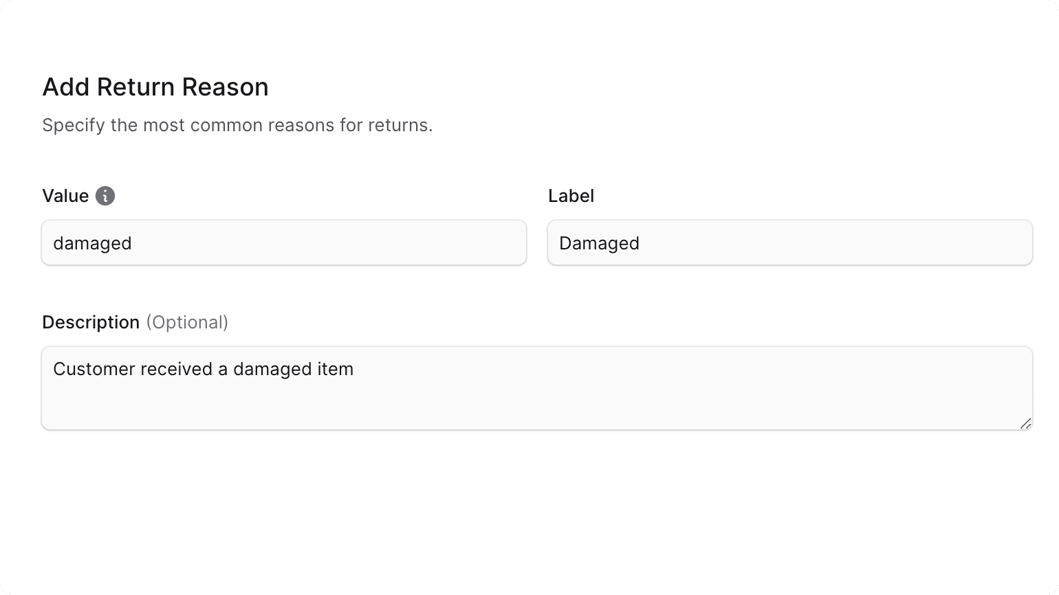 Create return reason form