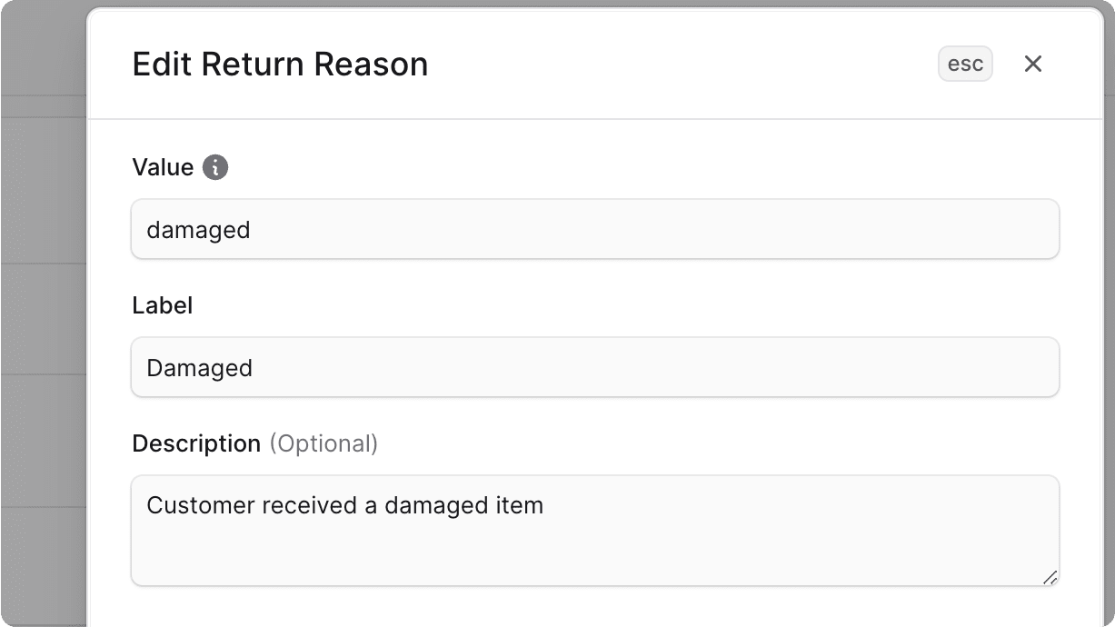 Edit return reason form