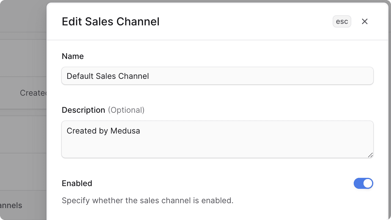 Edit sales channel form