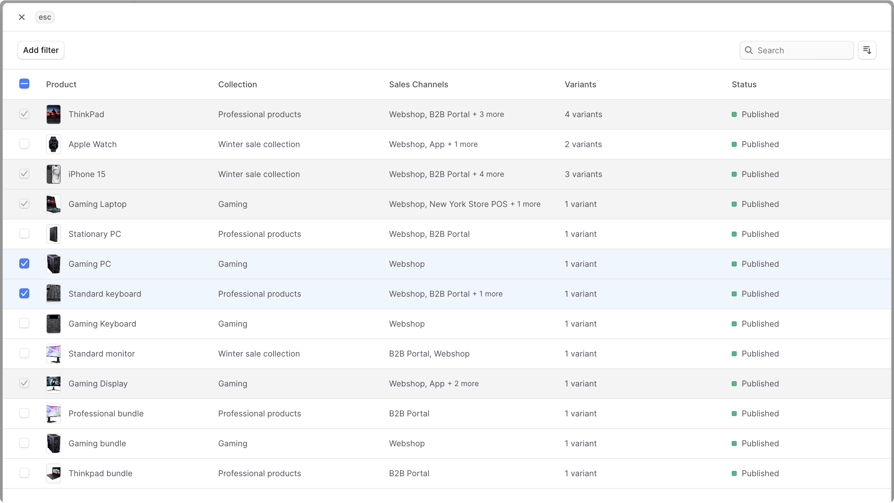 Add products to sales channel