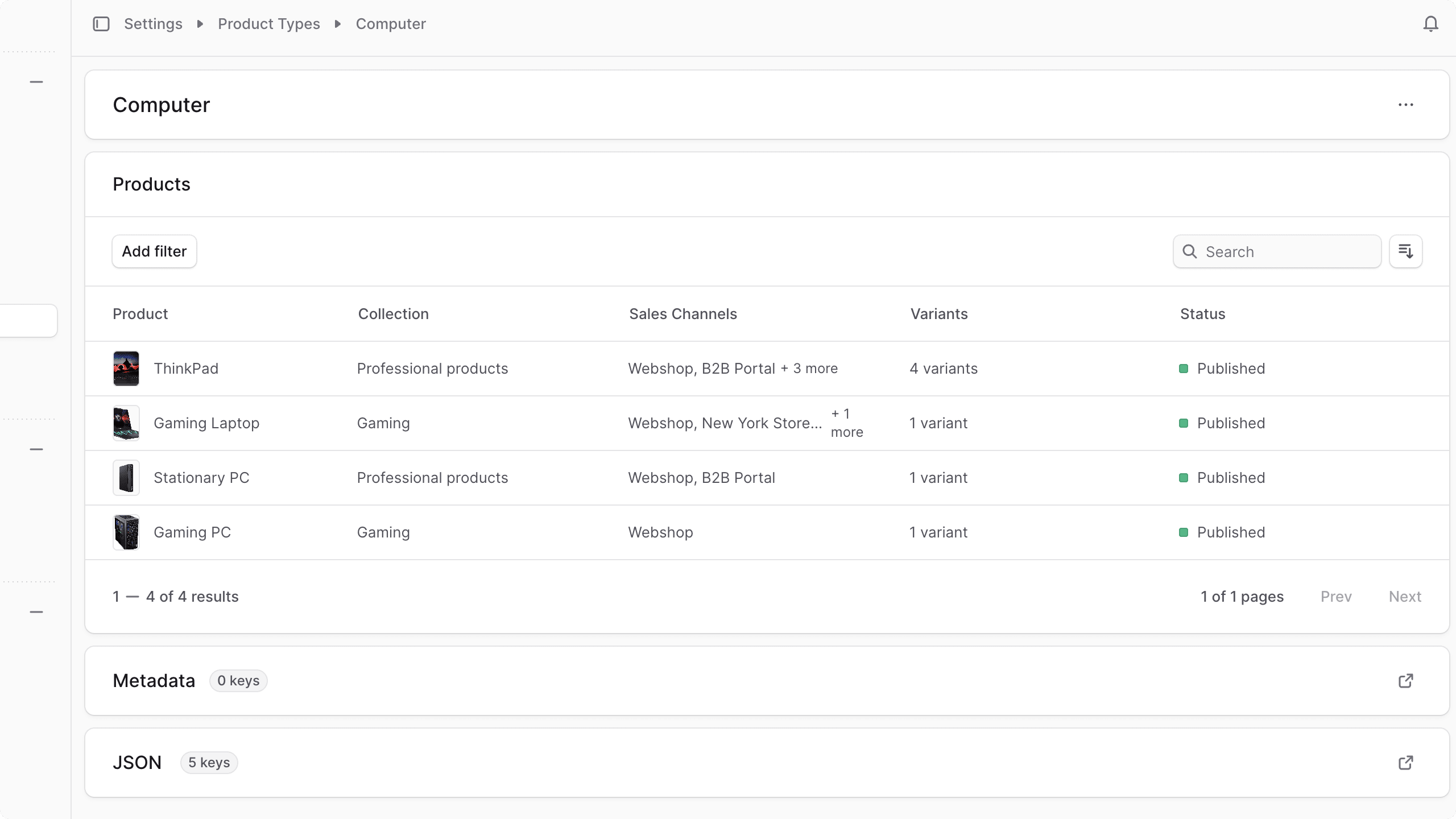 Product type details