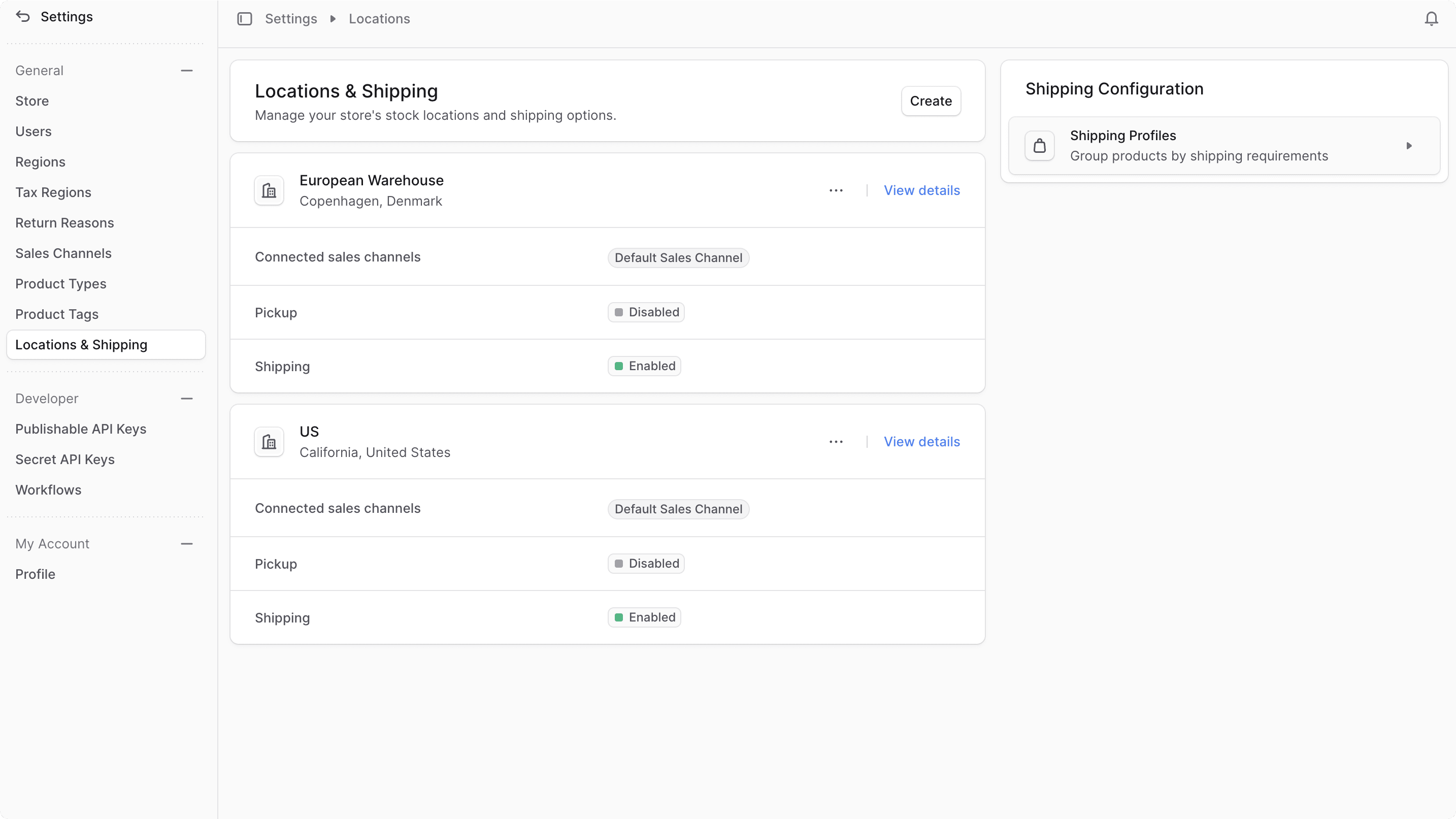 Location & shipping settings