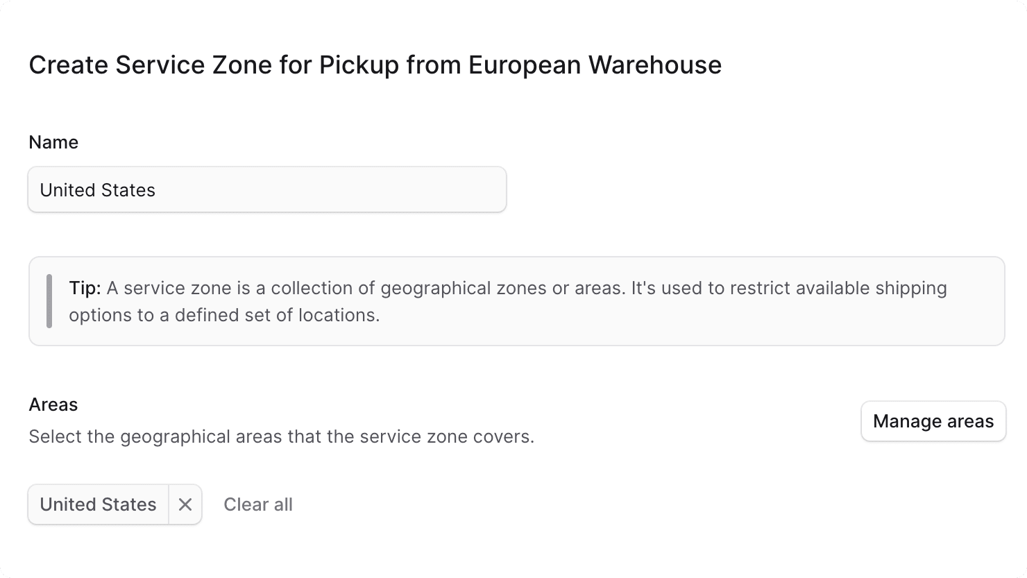 Create service zone form