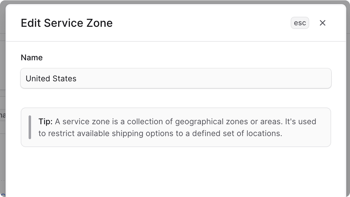 Edit service zone form
