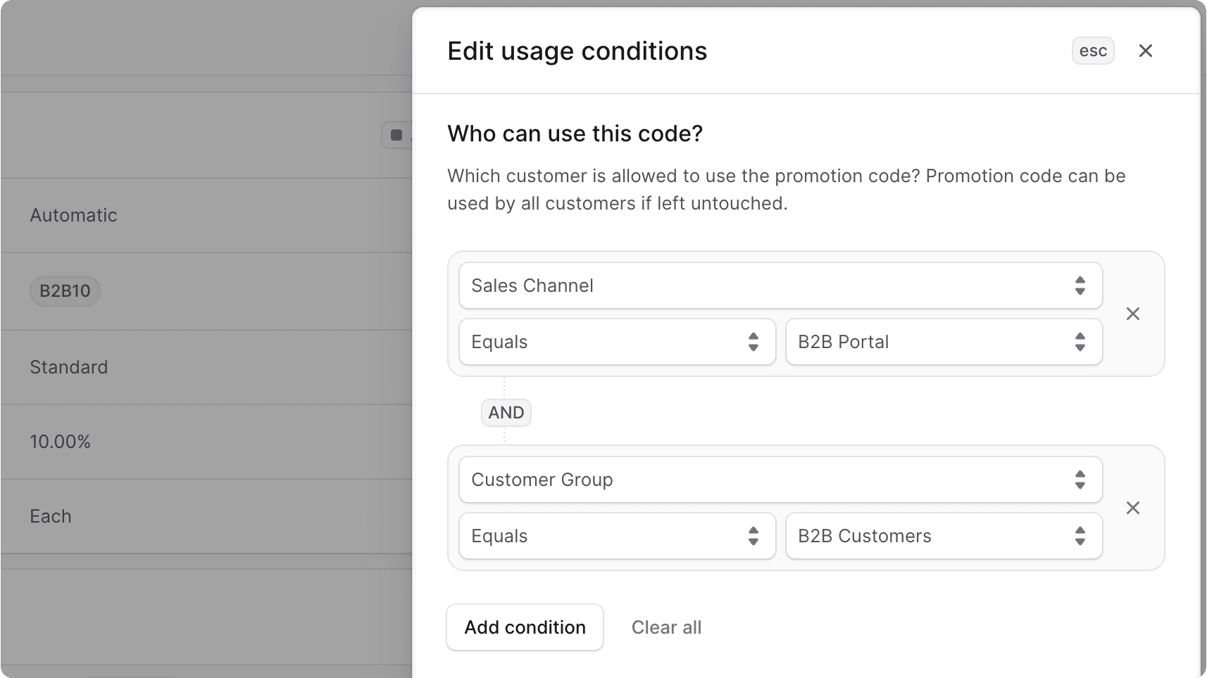 Edit who can use the promotion form