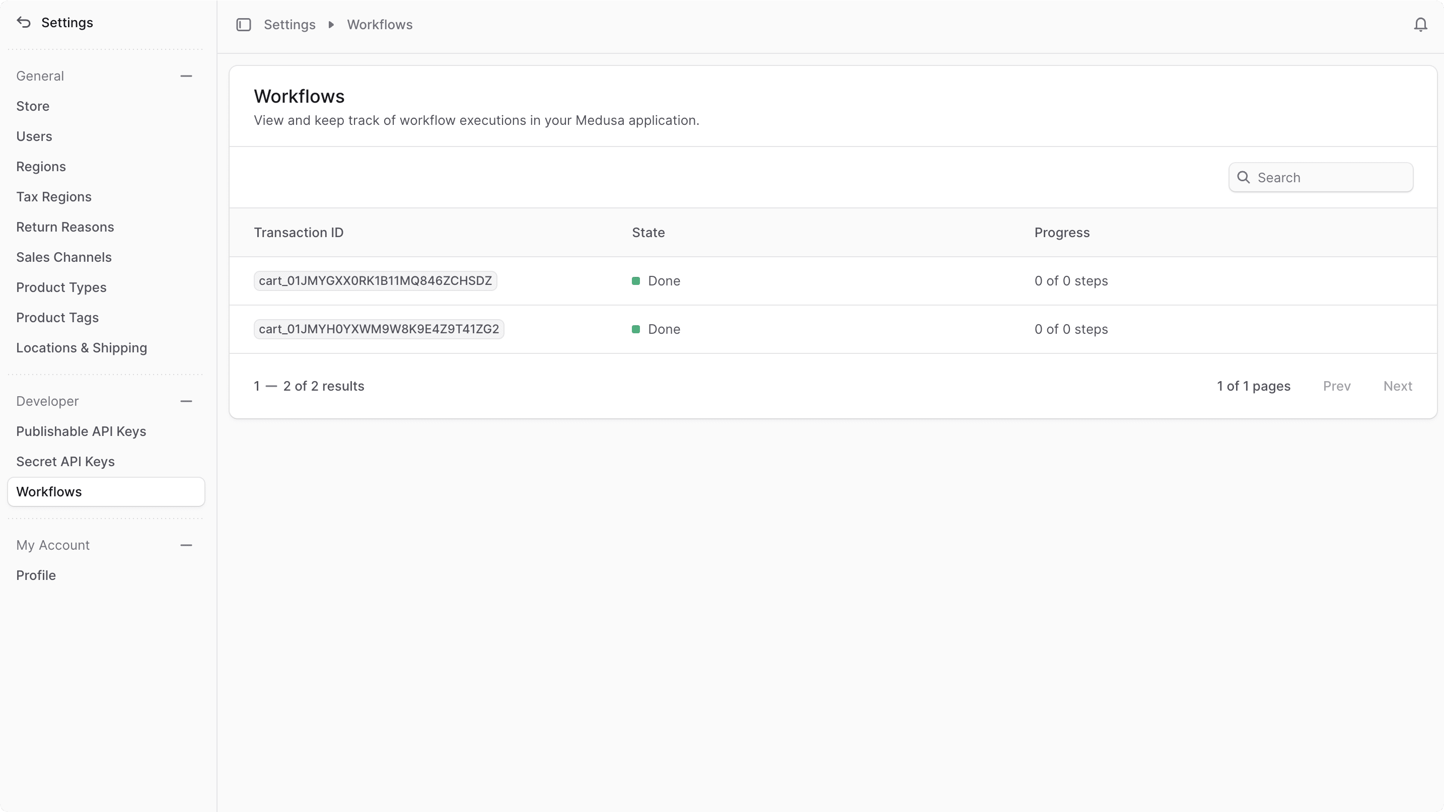 Workflow executions list