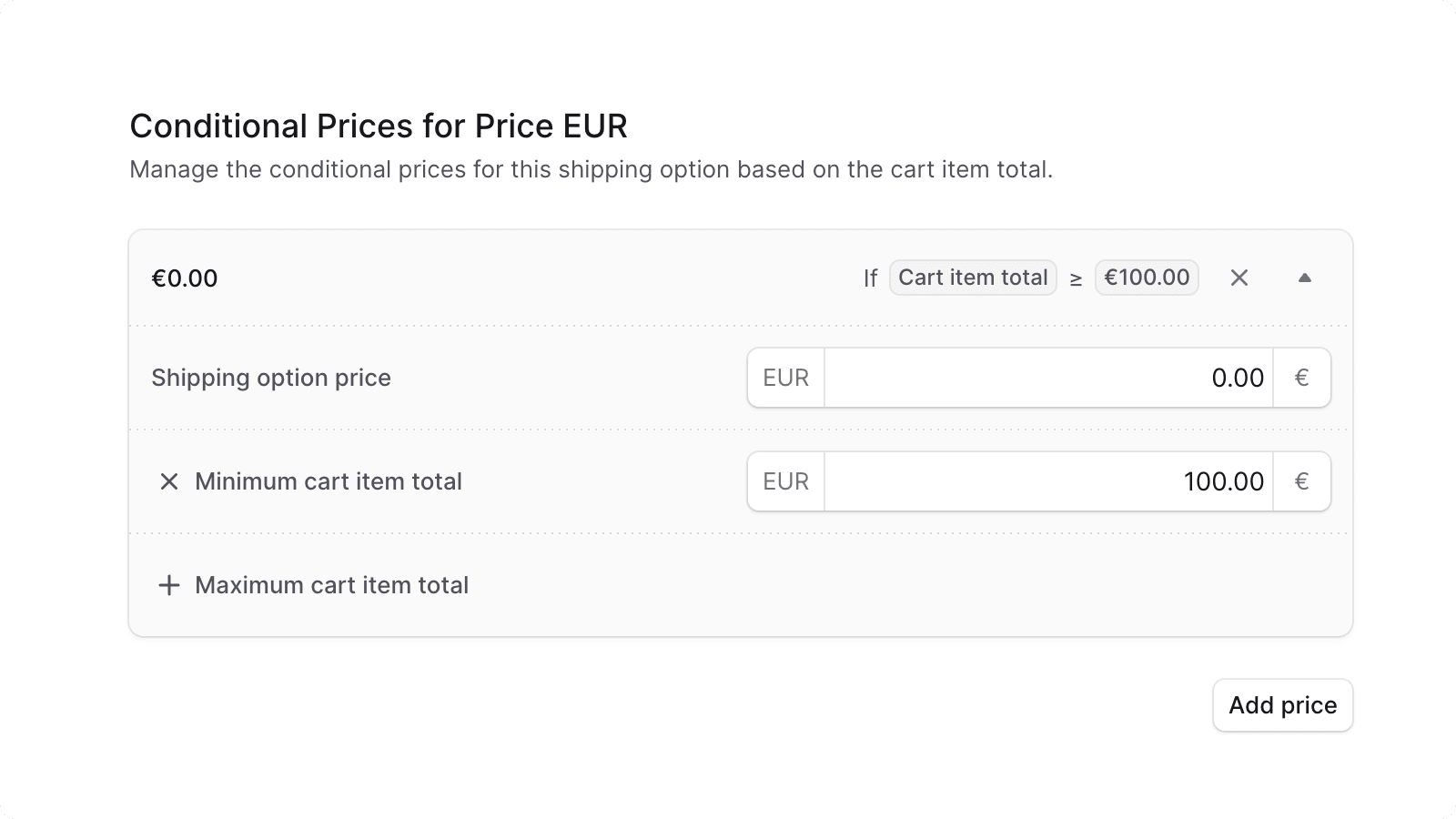 Conditional shipping option price form