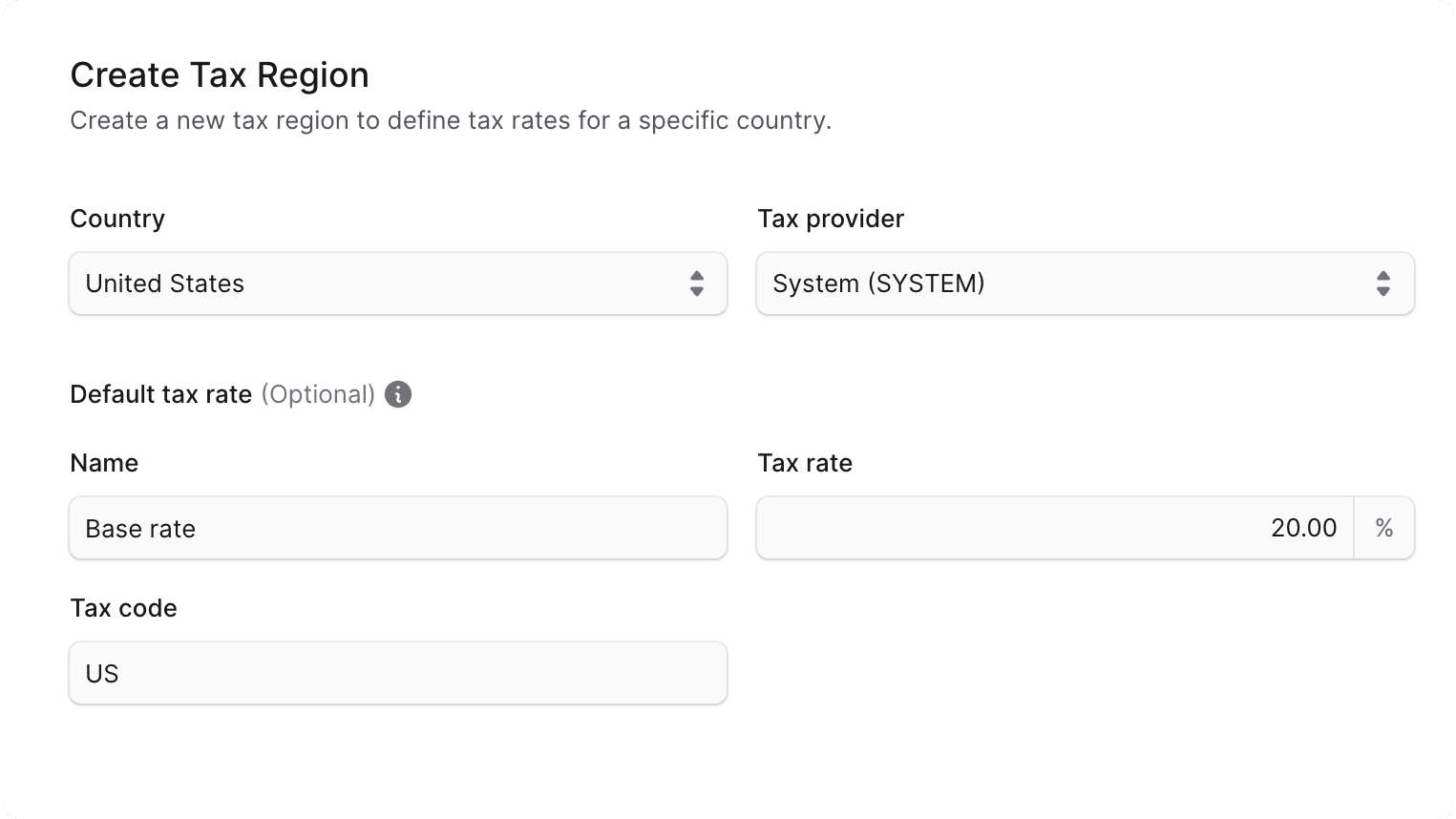 Create tax region form
