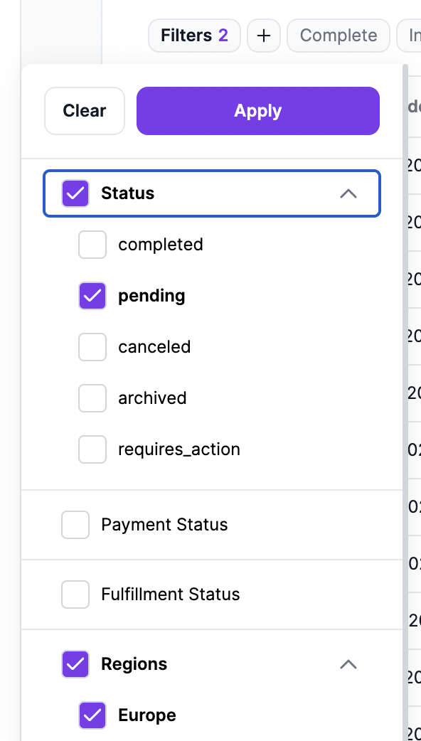 Advanced filters for lists