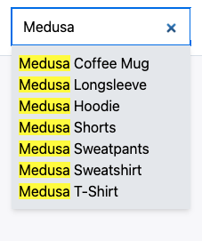 Search bar in the Gatsby storefront