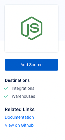 Click on Add Source in the side menu showing information about the Node.js source