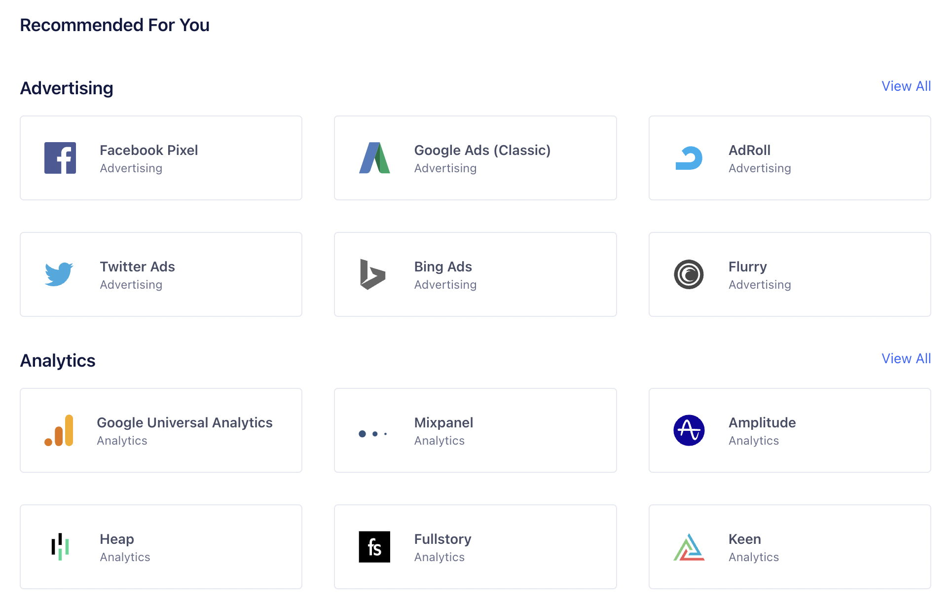 List of some of the available destinations in Segment's catalog