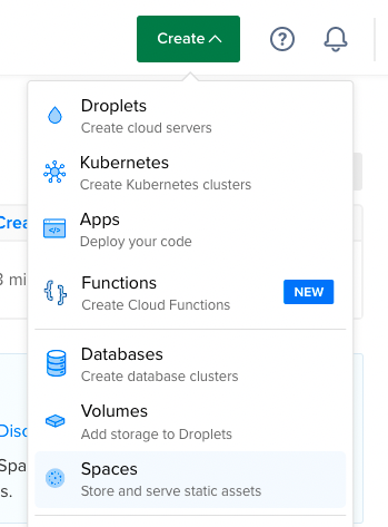Click on the green Create button at the top right, then choose Spaces in the dropdown