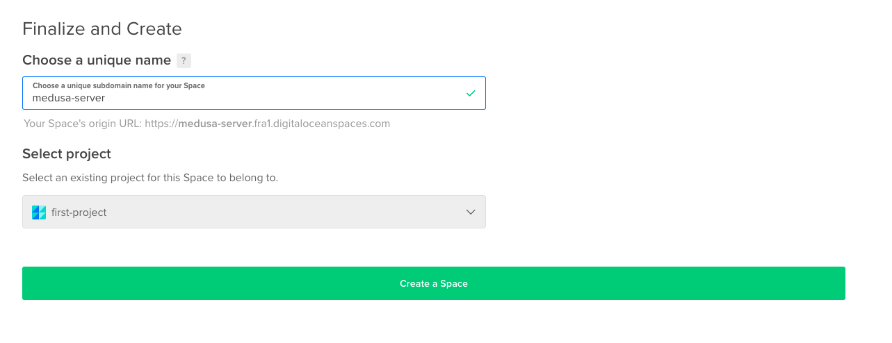 Enter a name for the Space in the Choose a unique name field
