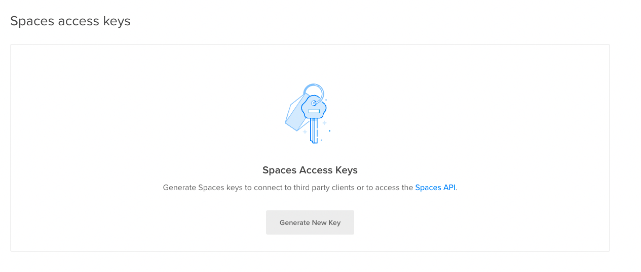 In the Spaces access keys section, click the Generate New Key button
