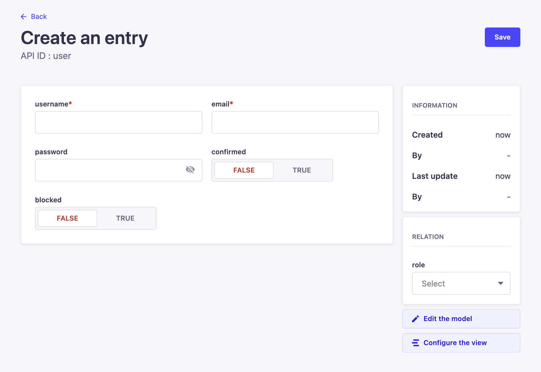 Create User Form on Strapi