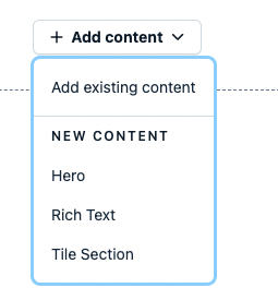 Click on add content and choose from the dropdown Rich Text