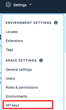 Click on Settings then select API keys from the dropdown