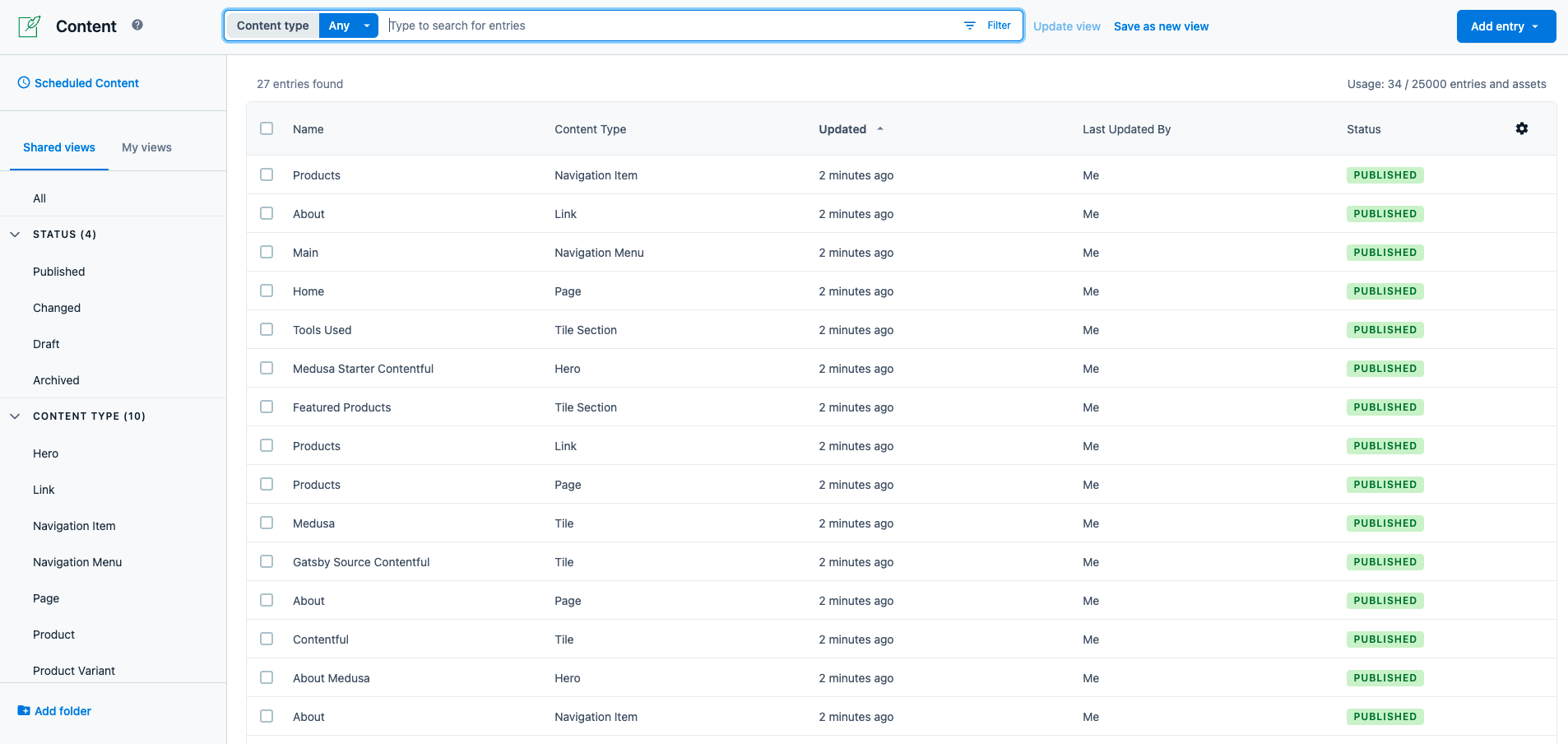 Content page filled with new content