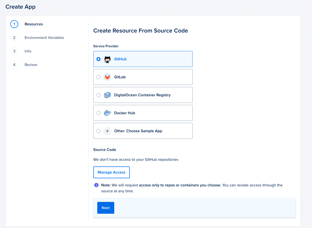 Choose GitHub from list of providers
