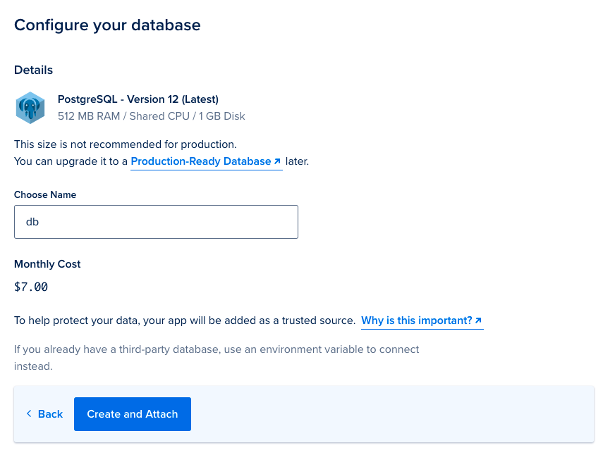 Enter db for Choose Name input