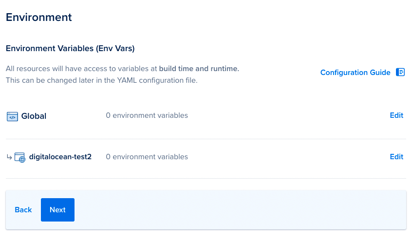 Global environment variables and web service environment variables