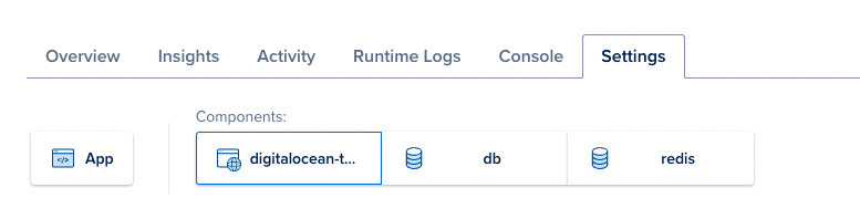 Choose the Settings tab then choose the web service container