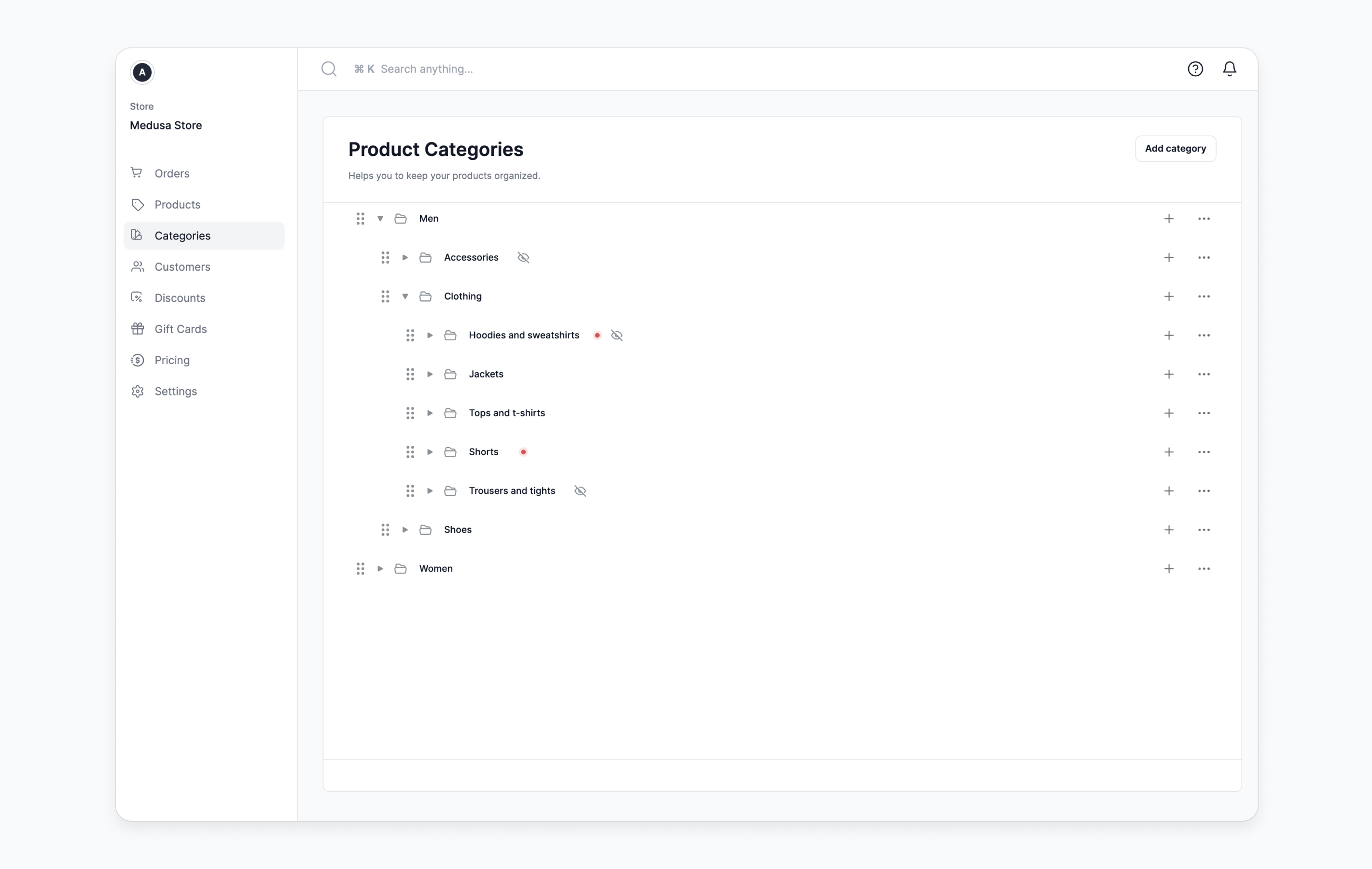 Product categories demo