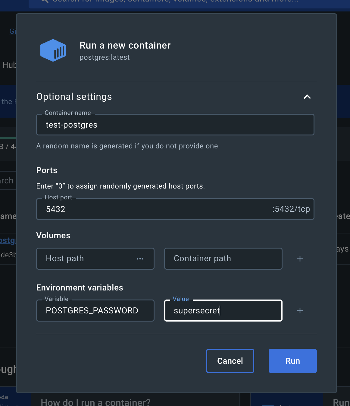 Setting Port option in Docker Desktop