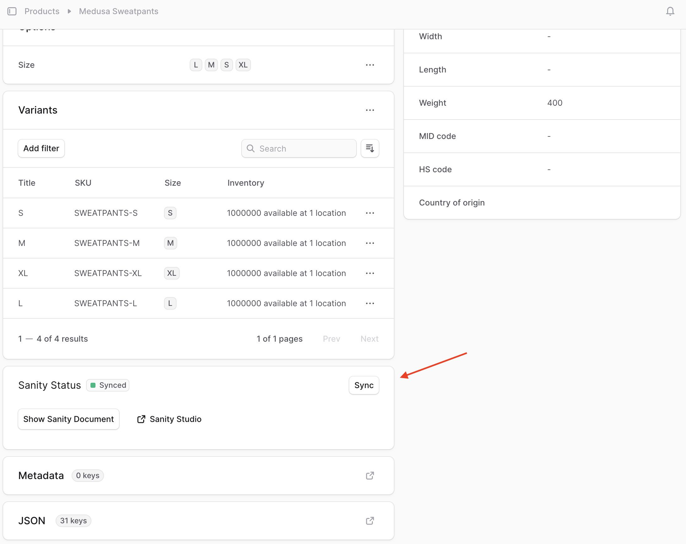 The widget in the product details page.