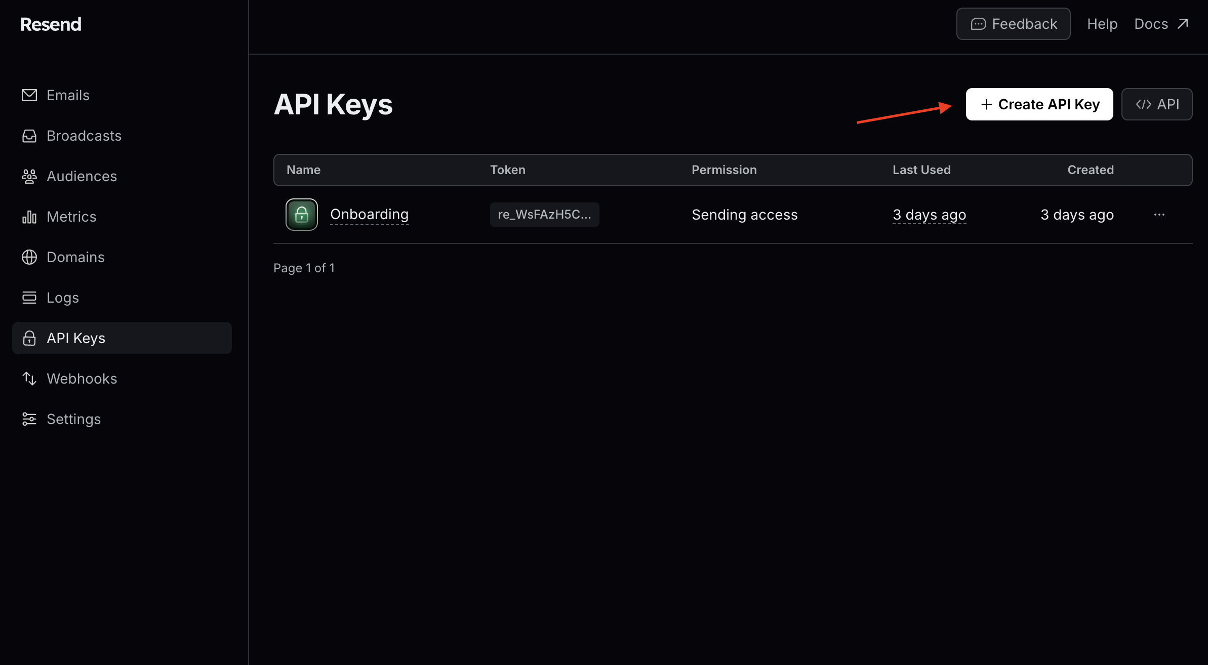 Click on the API keys in the sidebar, then click on the Create API Key button at the top right