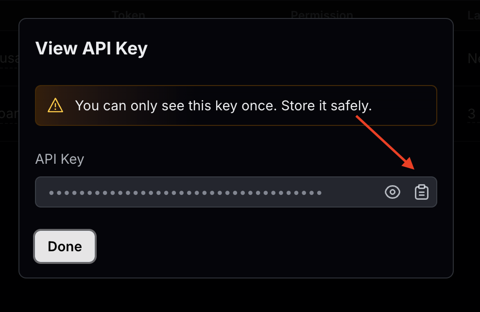 Click the copy icon to copy the API key