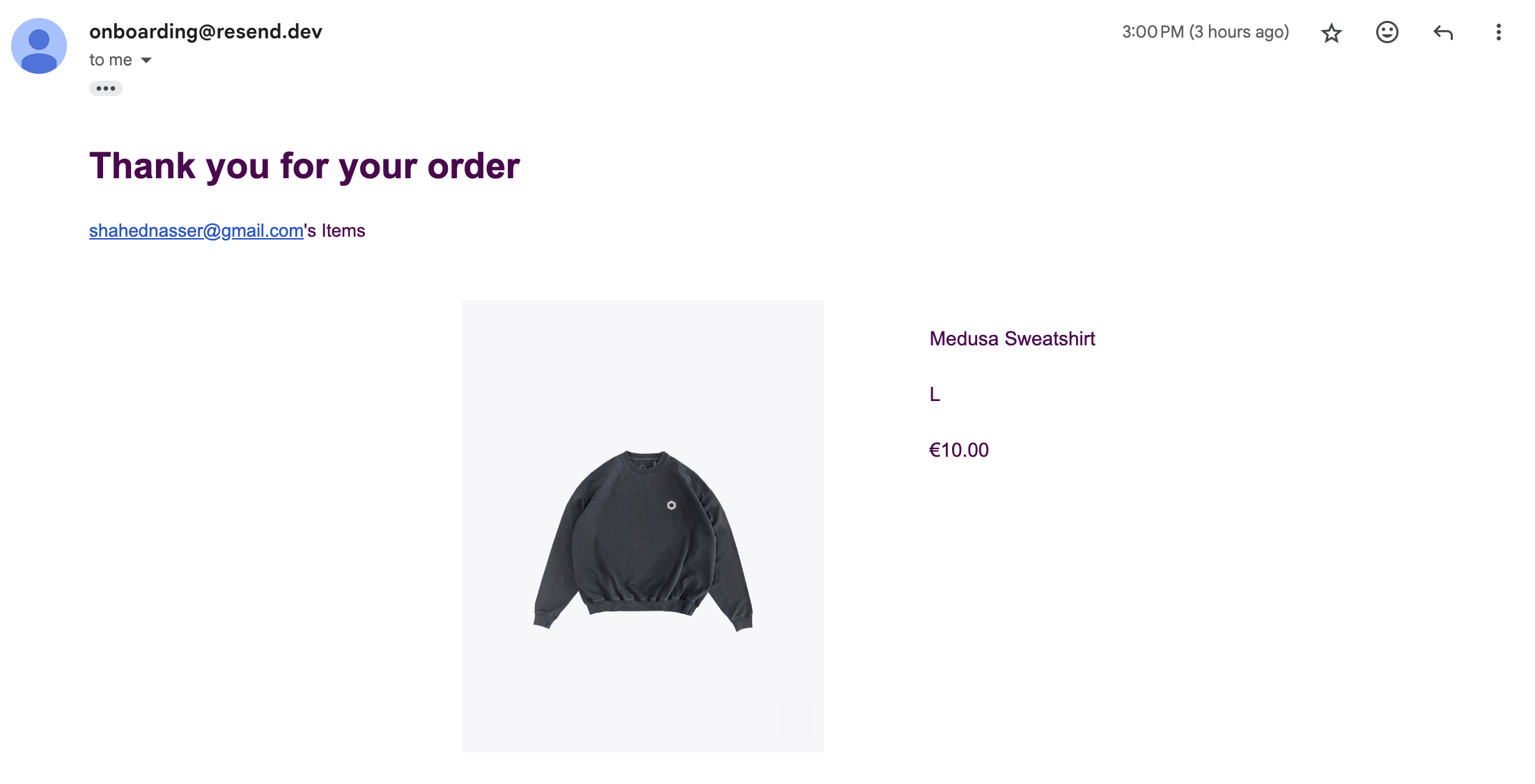 Example of order-confirmation email