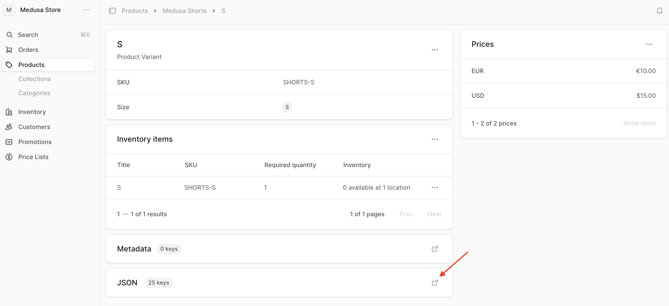 Click on the icon at the right of the JSON section.