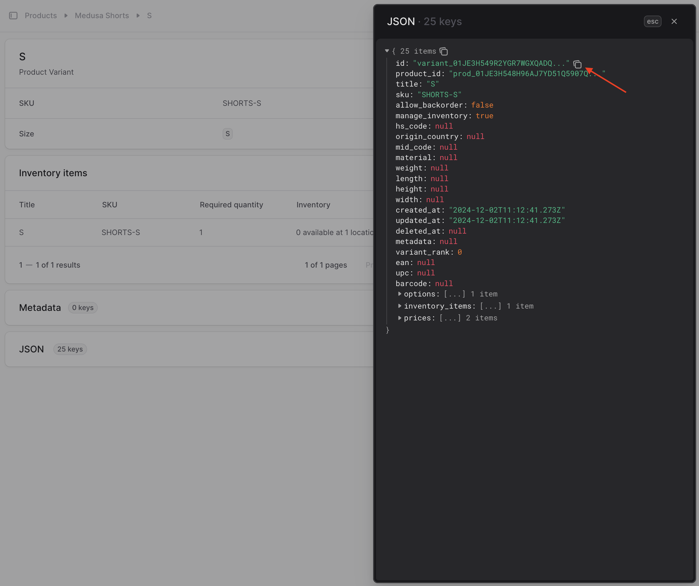 Click on the copy icon next to the ID field.