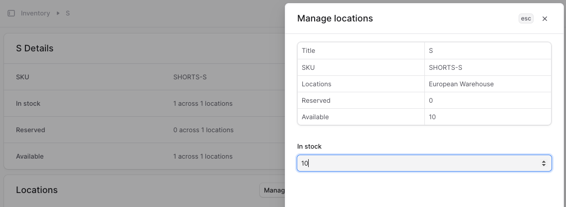 In the drawer form, enter value greater than 0 in the In stock field, then click the Save button at the bottom.
