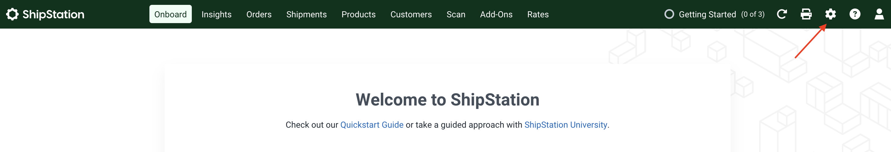 The cog icon is at the top right of the navigation bar. It's the third icon from the right.