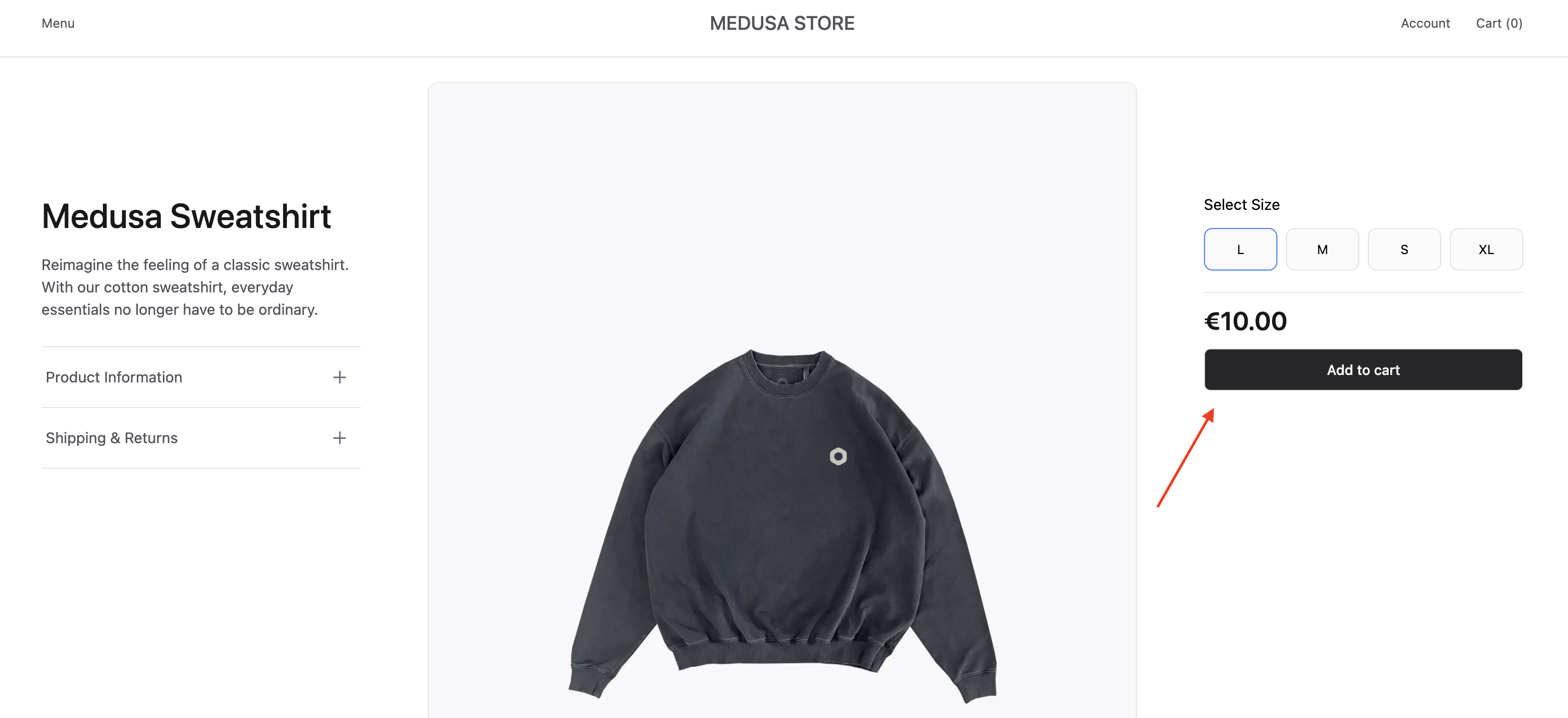 On a product's page, choose and option then click "add to cart"