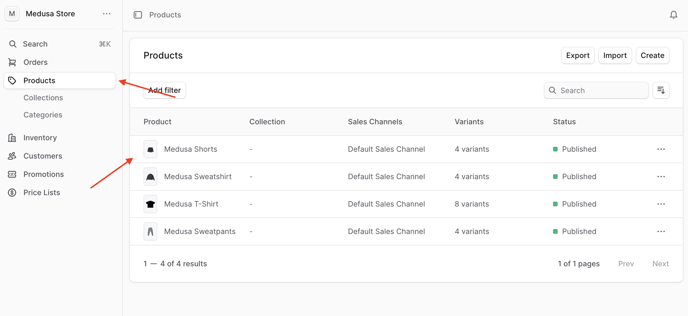 Click on the "Products" in the sidebar on the right, then choose a product from the table shown in the middle