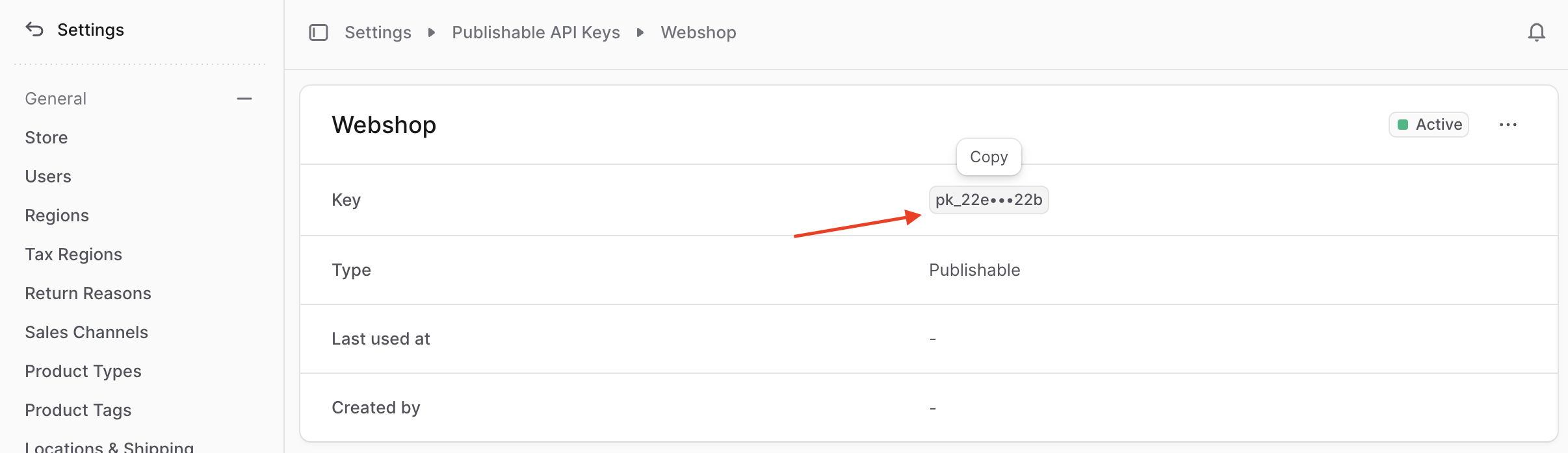 Click on the publishable API key to copy it