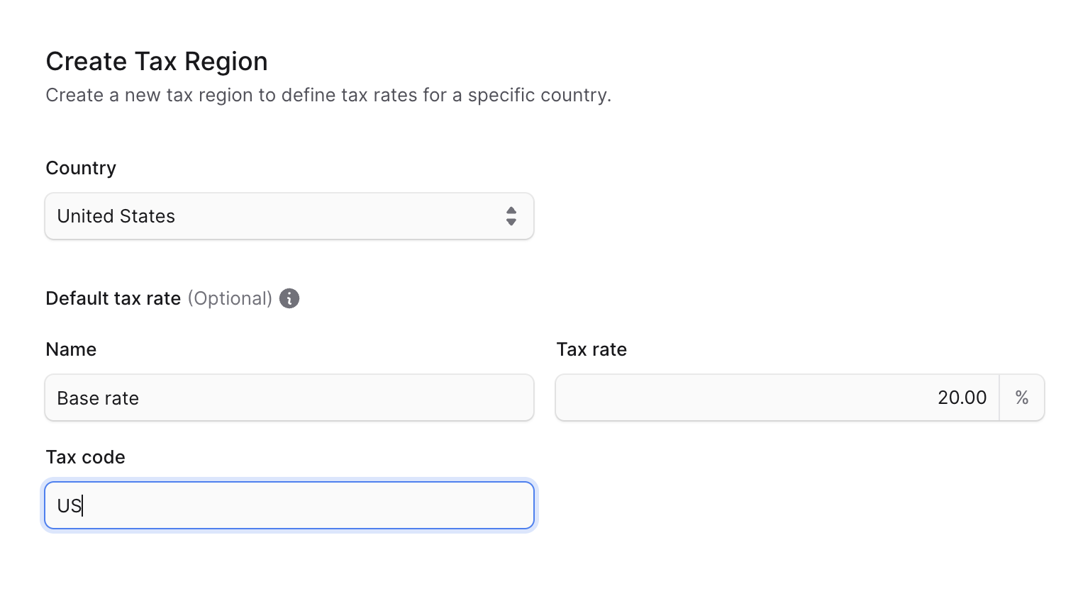 Create tax region form