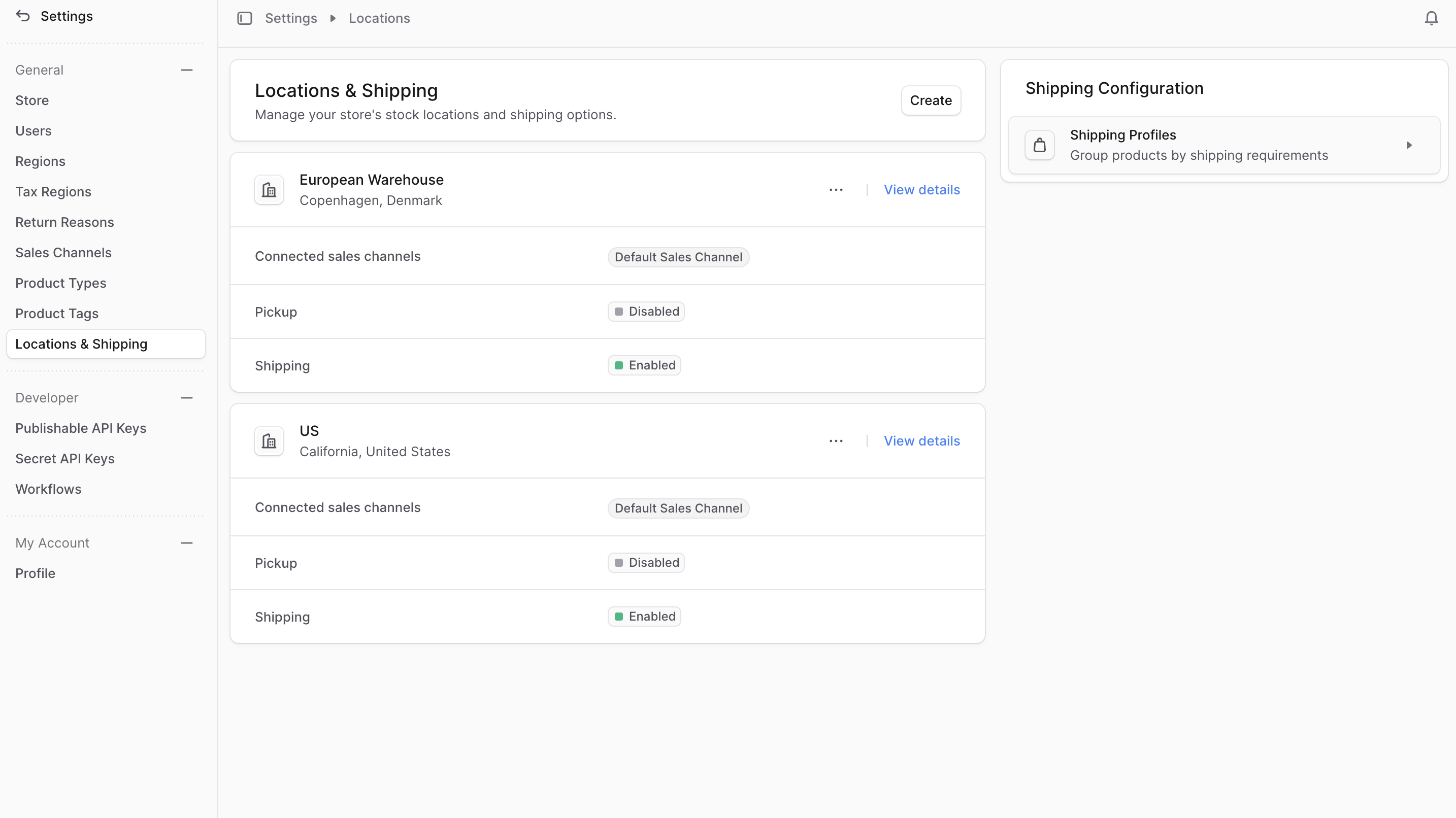 Location & shipping settings
