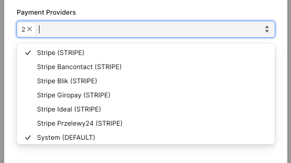 Choose "Stripe (STRIPE)" in the payment provider dropdown