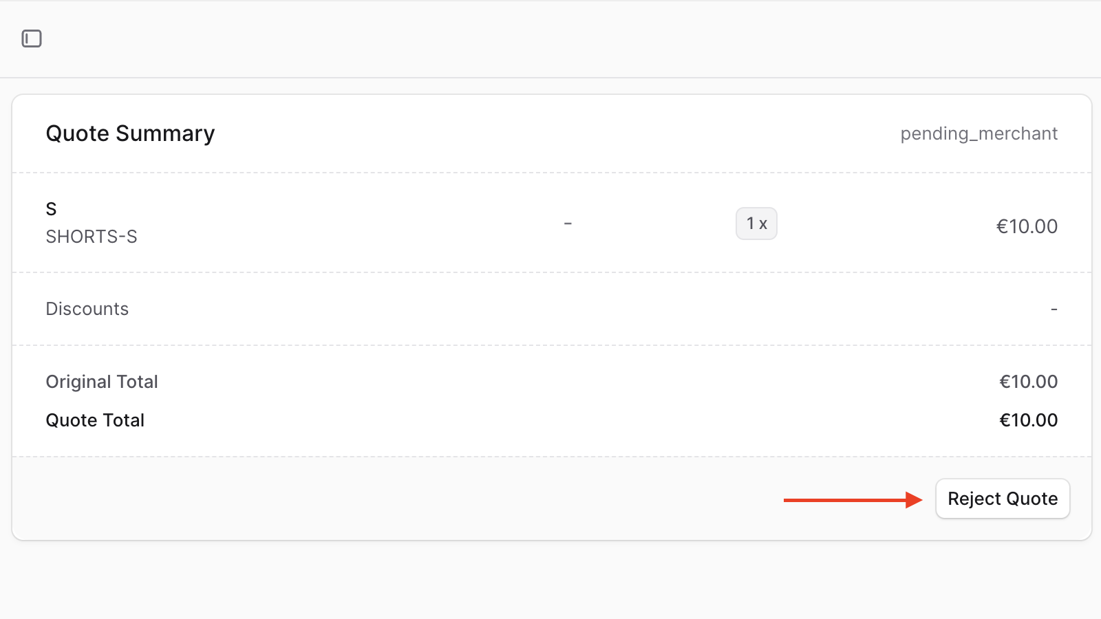 Quote details page with reject quote button in Medusa Admin