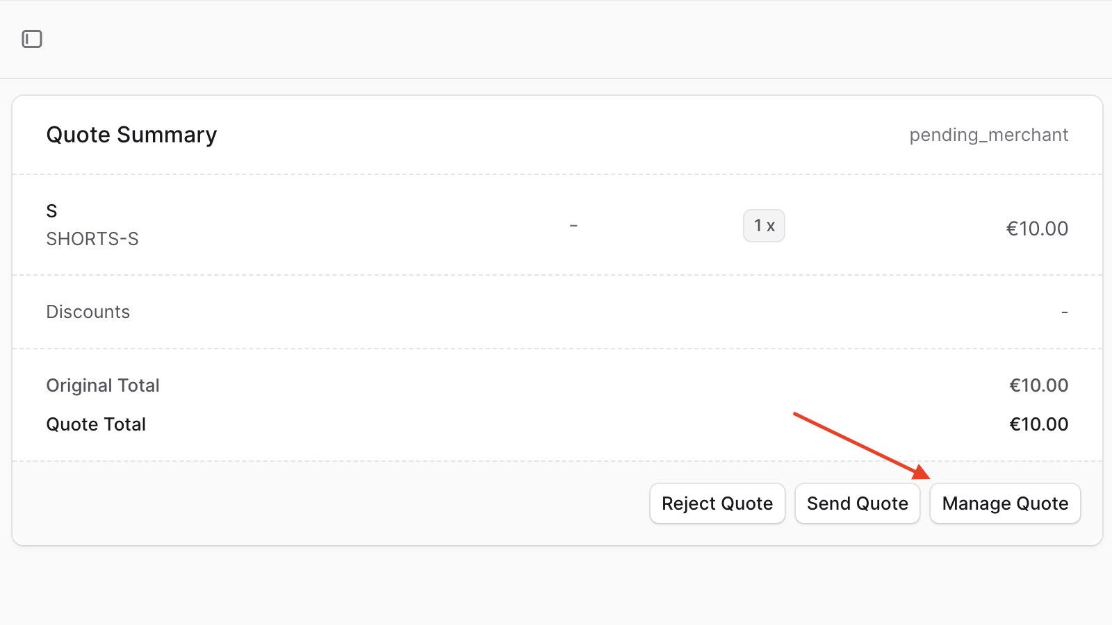 Manage Quote button on quote's details page in Medusa Admin