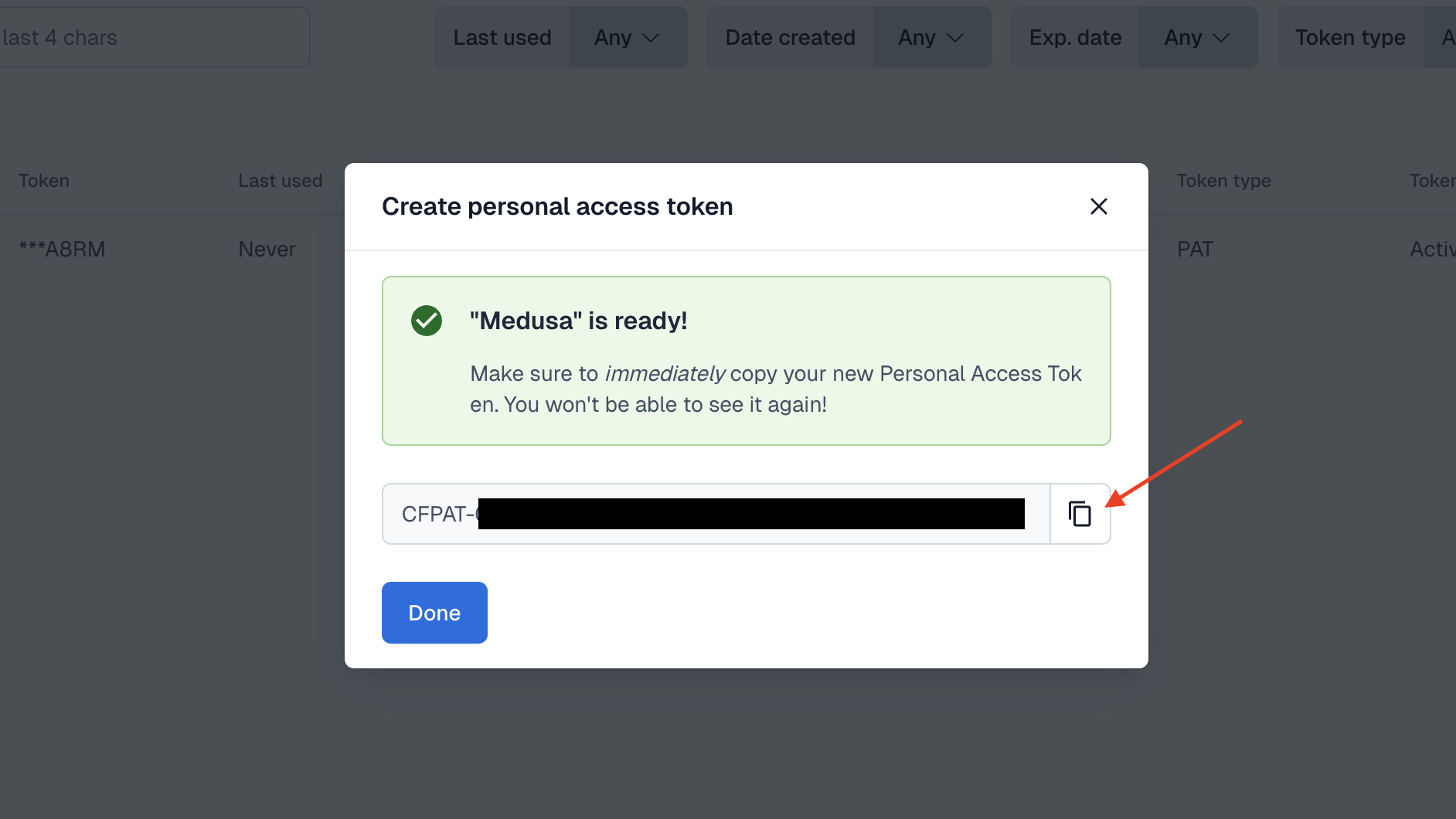 Click on the copy button to copy the key